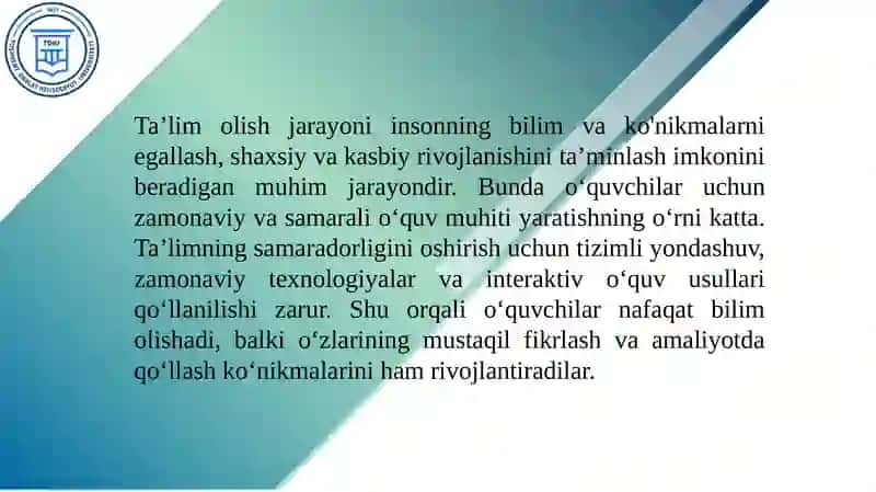 Ta’lim olish jarayonini samarali tashkil etish 3