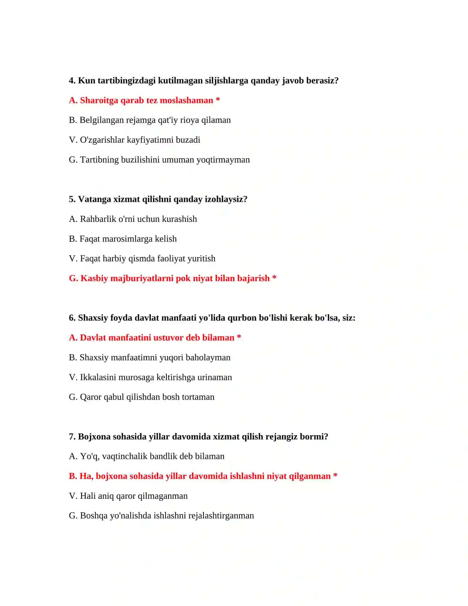 Bojxona rasmiylashtiruvi testlari 3