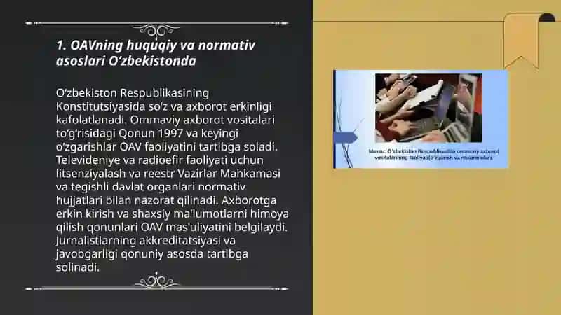 OAVning huquqiy va normativ asoslari O‘zbekistonda 3