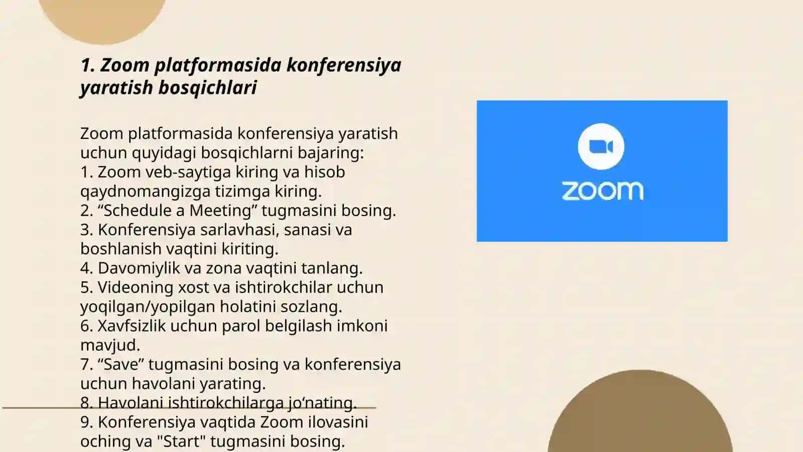 Zoom platformasida konferensiya yaratish bosqichlari 3