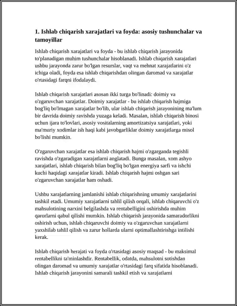 ISHLAB CHIQARISH XARAJATI VA FOYDASI 3