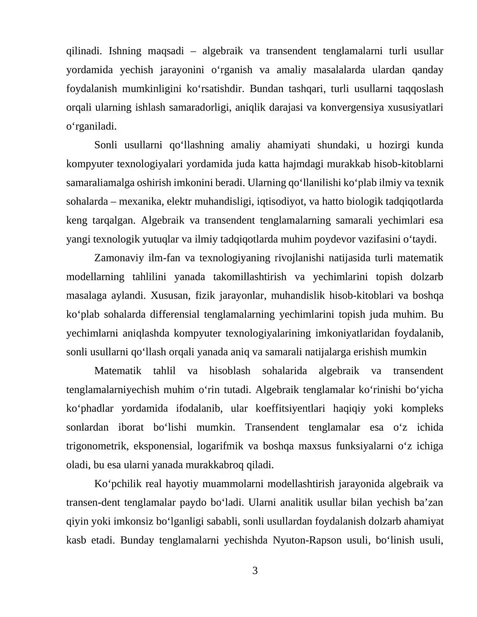 Algebraik va transendent tenglamalarni taqribiy yechish yuqori tartibli iteratsion usullari 3