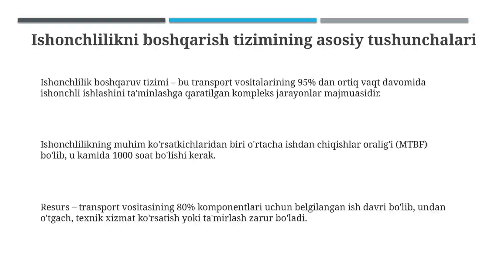 Transport vositalari ekspluatatsiyasida ishonchlilikni boshqarish tizimi 3