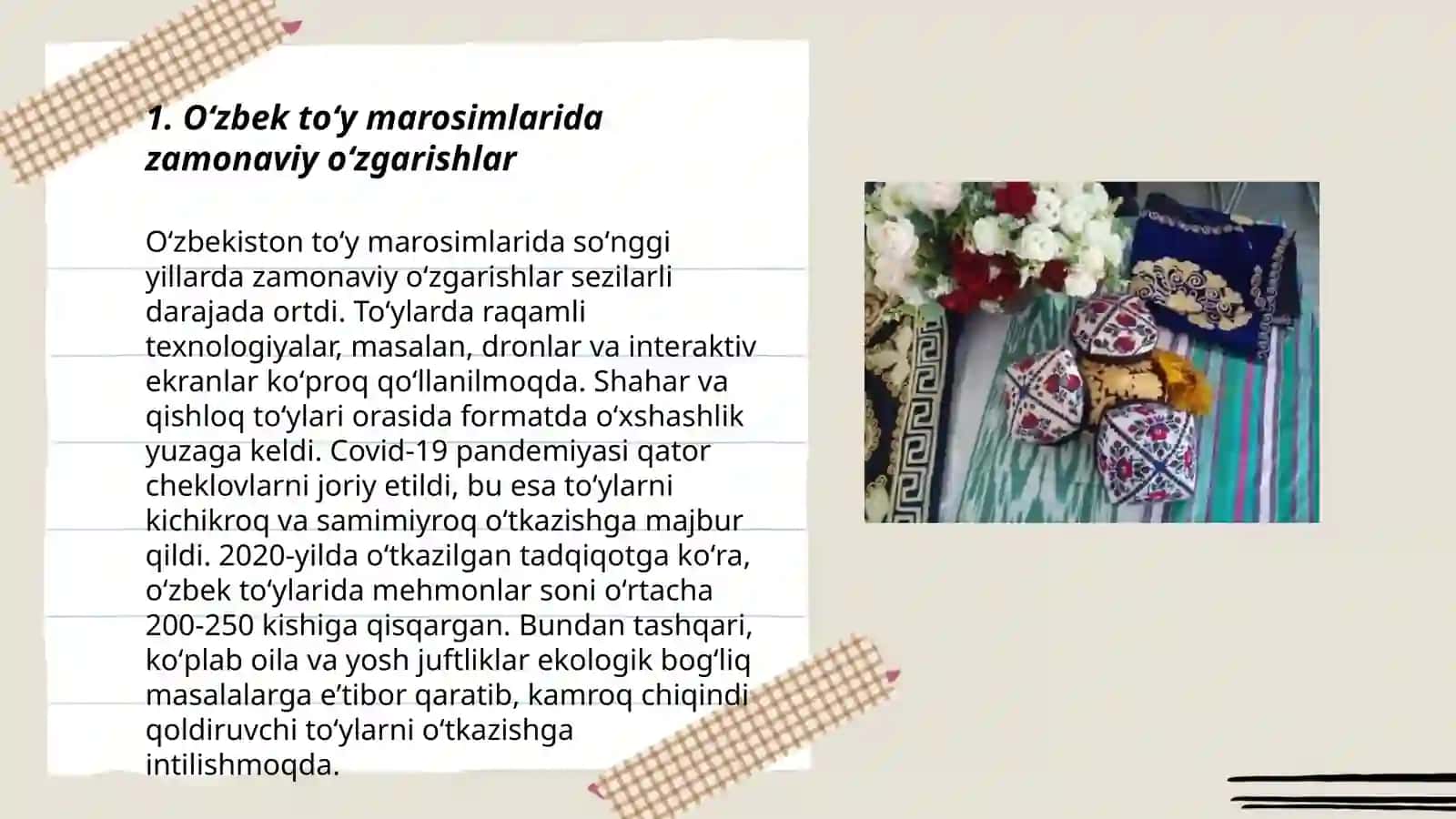 Ma'naviy madaniyatdagi transformatsiyalar (xalqlarning urf-odatlari va marosimlarda roʻy bergan oʻzgarishlar) Oʻzbeklar va qozoqlar 3