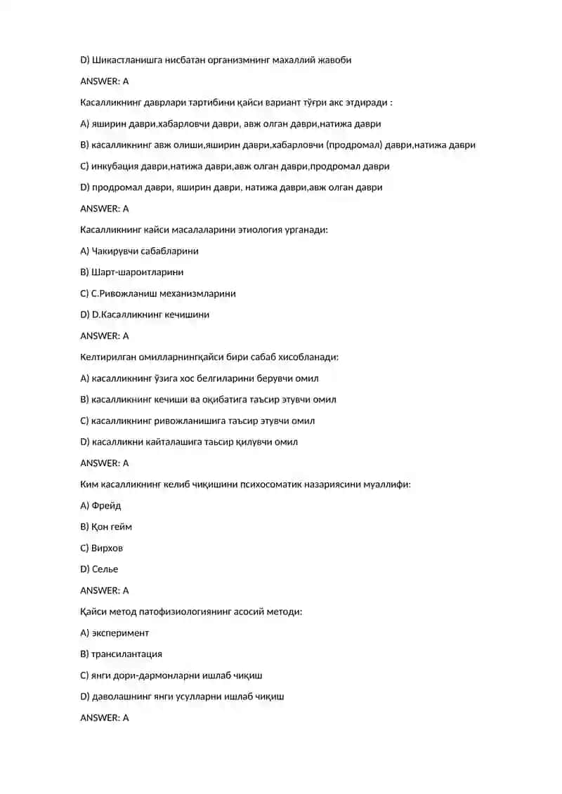 Patofiziologiya fanidan test savollari 3