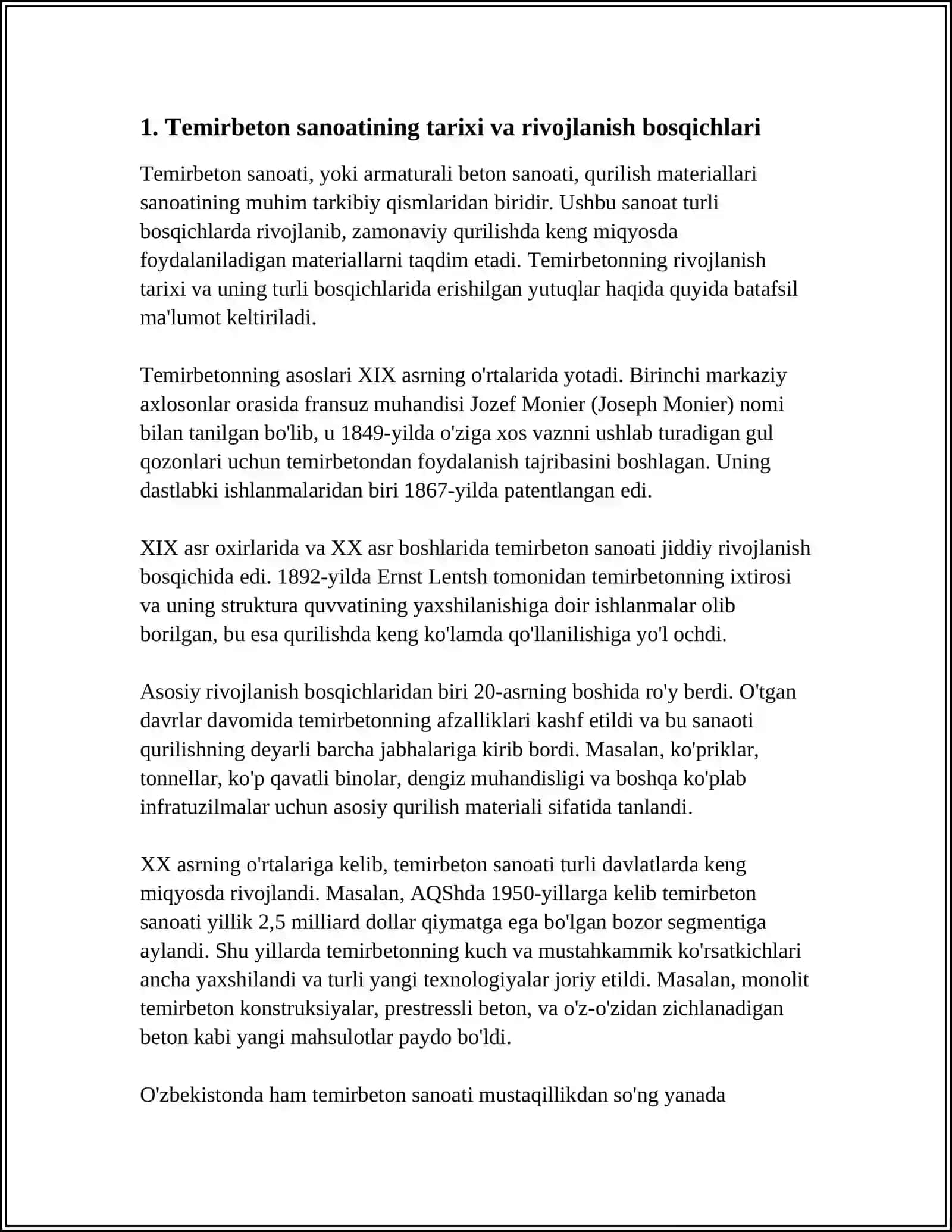 TEMIRBETON SANOATINING YER YUZIDA RIVOJLANISHI VA O'ZBEKISTON RESPUBLIKASIGA KIRIB KELISHI 3