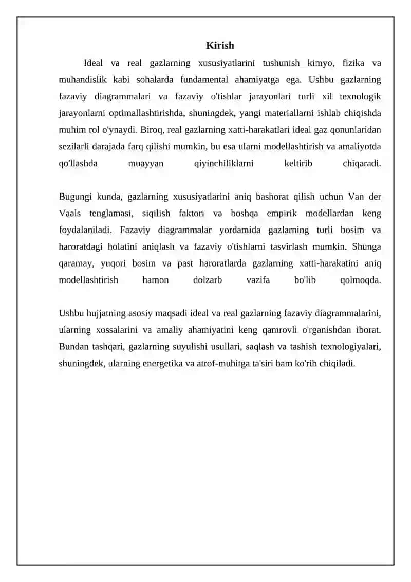 Ideal va real gazlar: fazoviy diagrammalar va amaliyotdagi ahamiyati 3