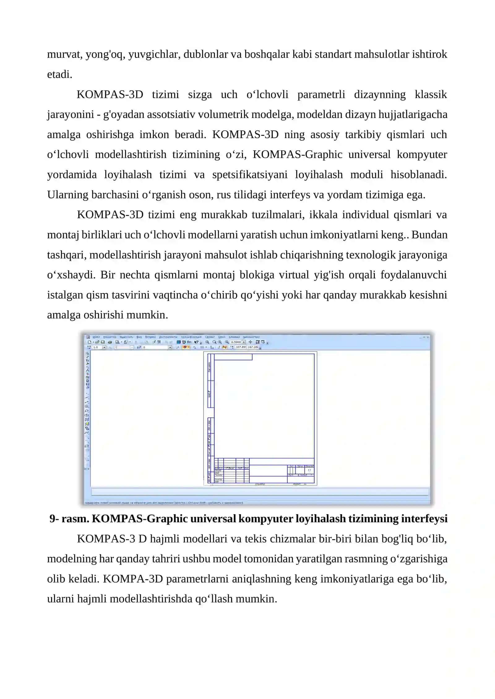 Grafik dastur ( AutoCAD, KOMPAS 3D, SOLIDWORKS) yordamida detalning umumiy ko’rinishi shakllantirish va ikki o’lchamli ko’rinishlarini keltirib chiqarish 3