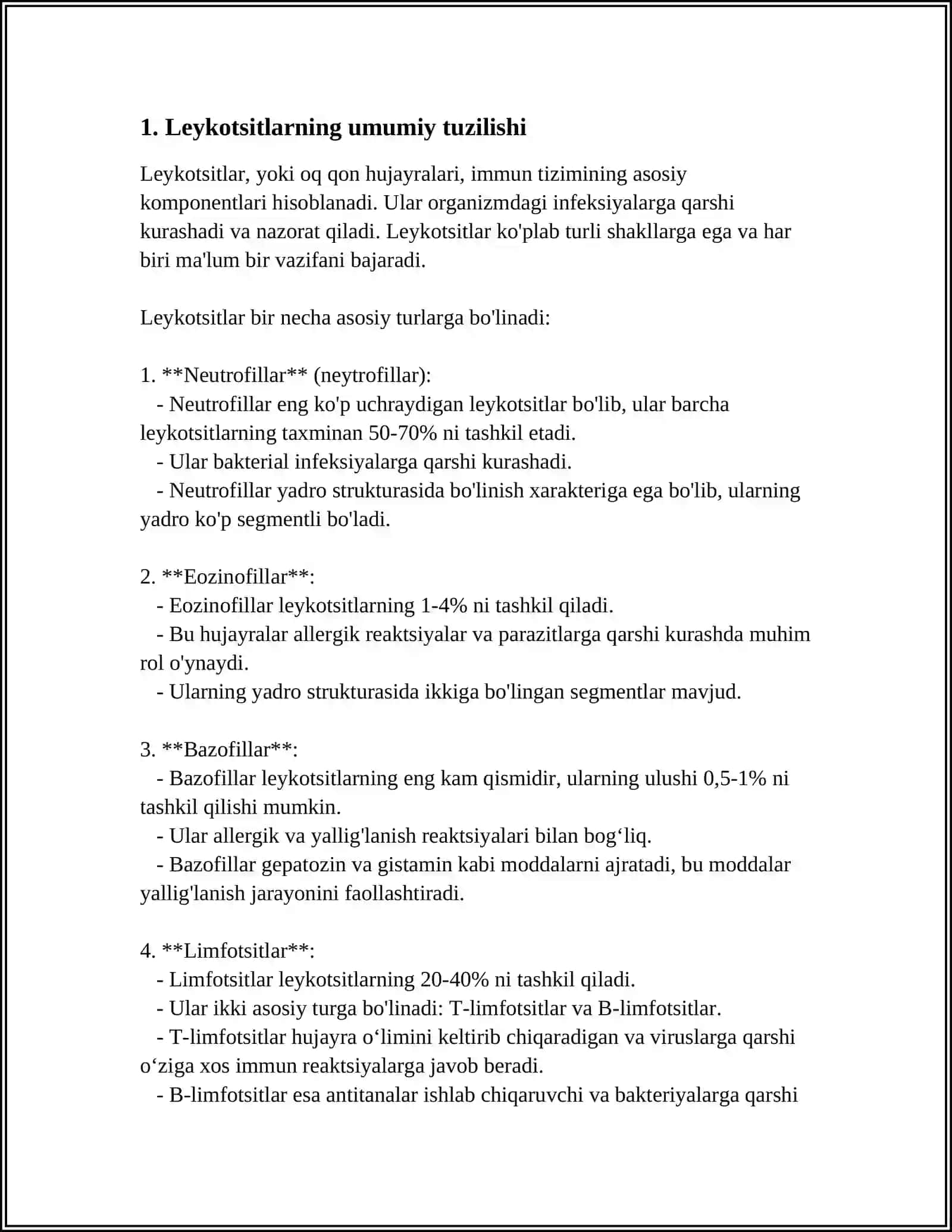 LEYKOTSITLARNING TURLARI 3