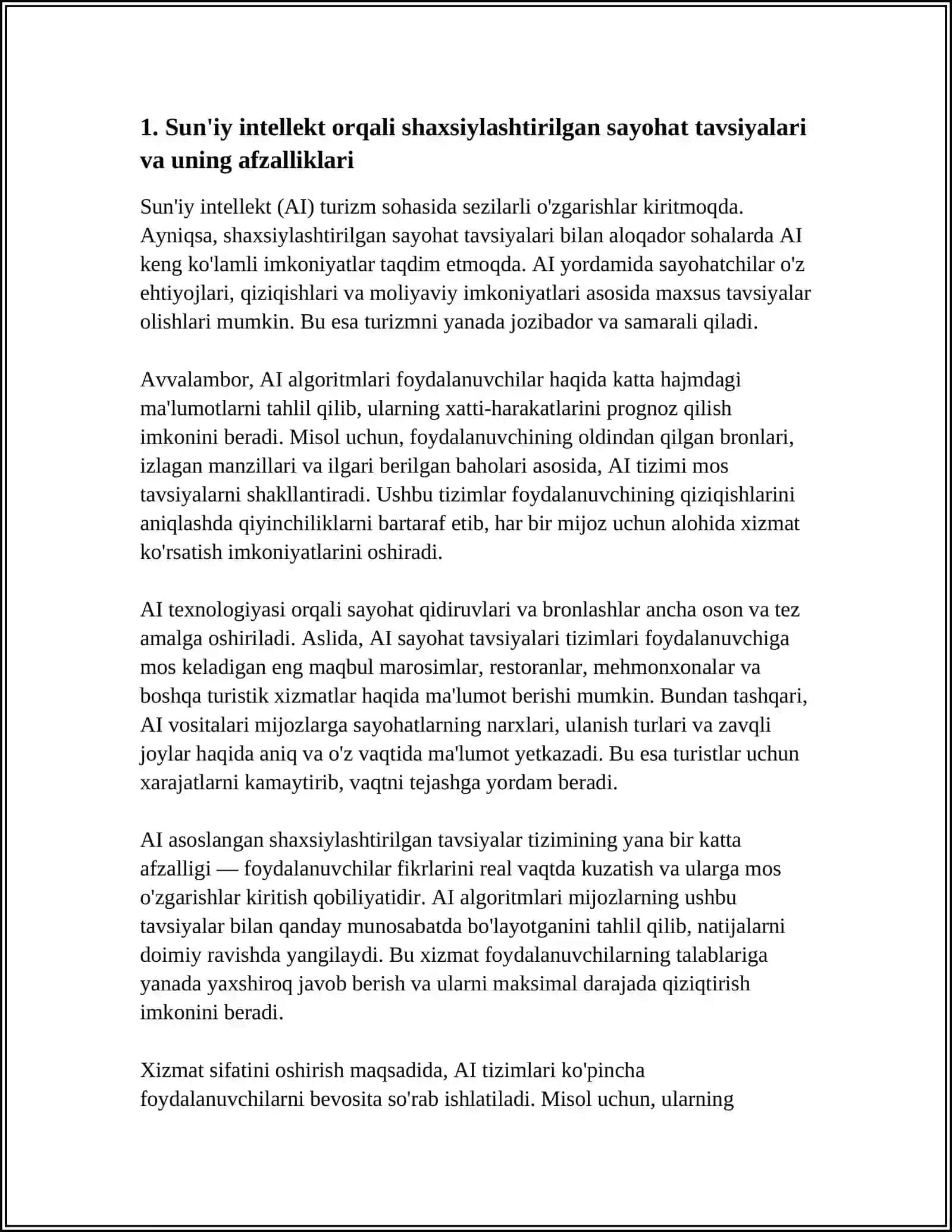 TURIZM SOHASIDA AI OʻRNI AFZALLIKLARI VA KAMCHILIKLARII 3
