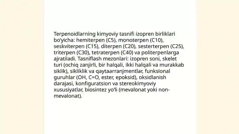 Terpenoidlarning kimyoviy tasnifi va tasniflash mezonlari 3