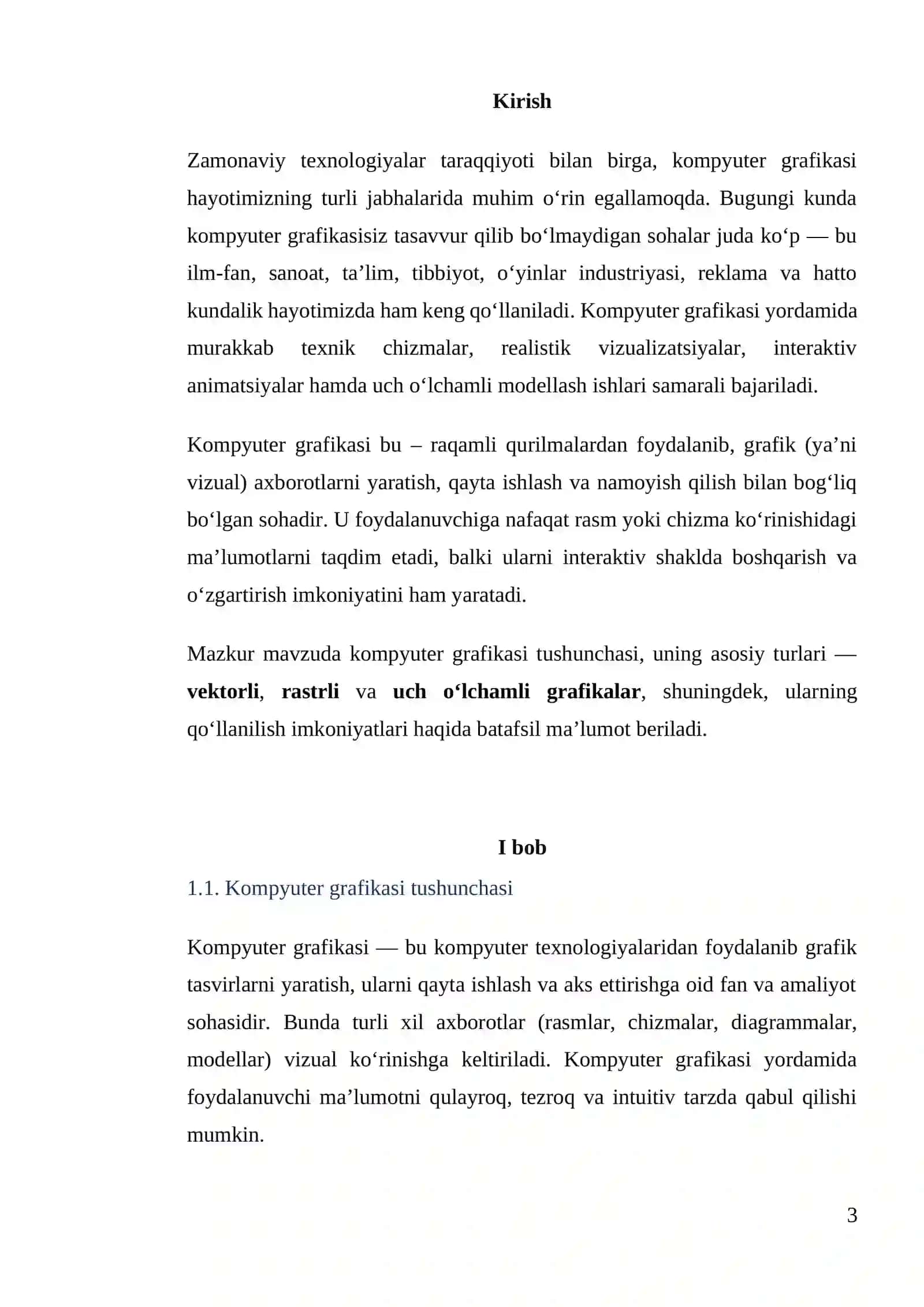 Kompyuter grafikasi, turlari va imkoniyatlari 3