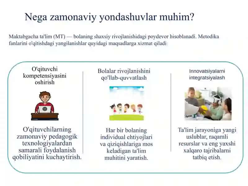 Maktabgacha ta’limda metodika fanlarini o‘qitish texnologiyasiga zamonaviy yondashuvlar 3