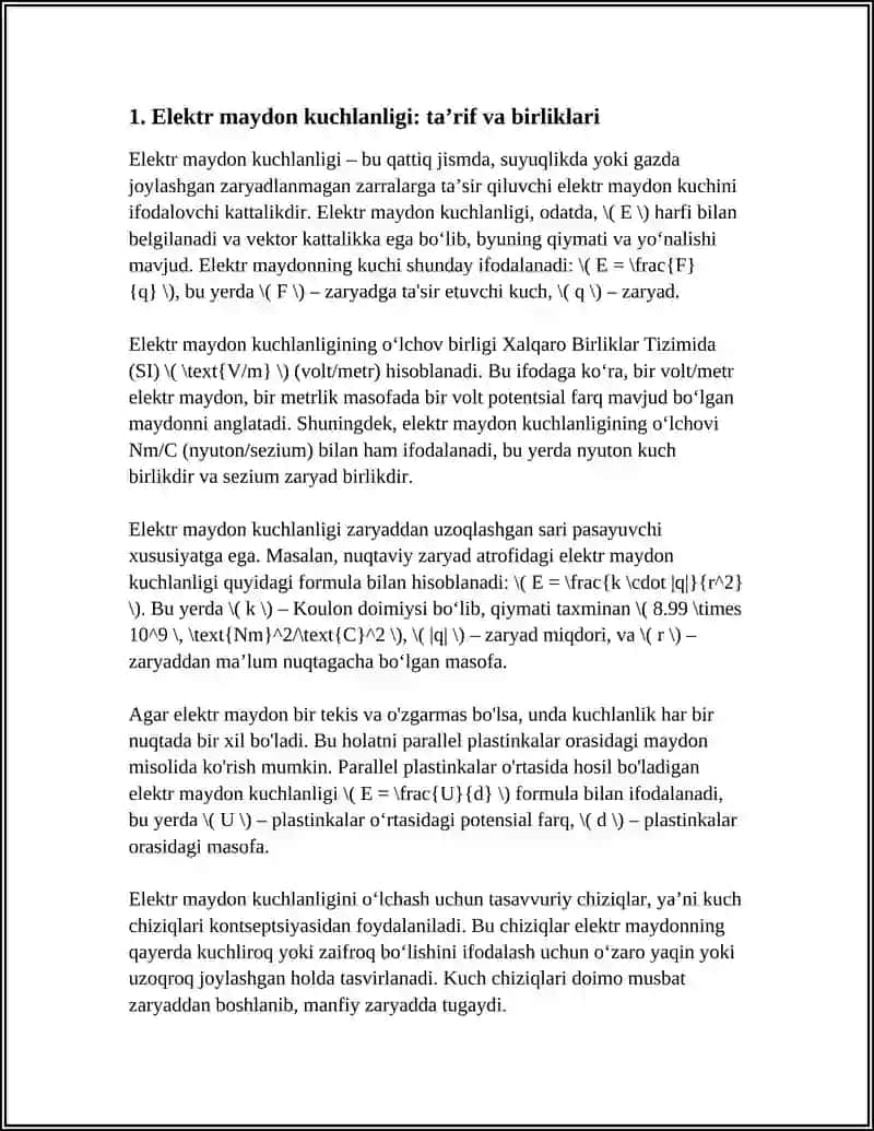 Elektr Maydon Kuchlanligi Referat 3