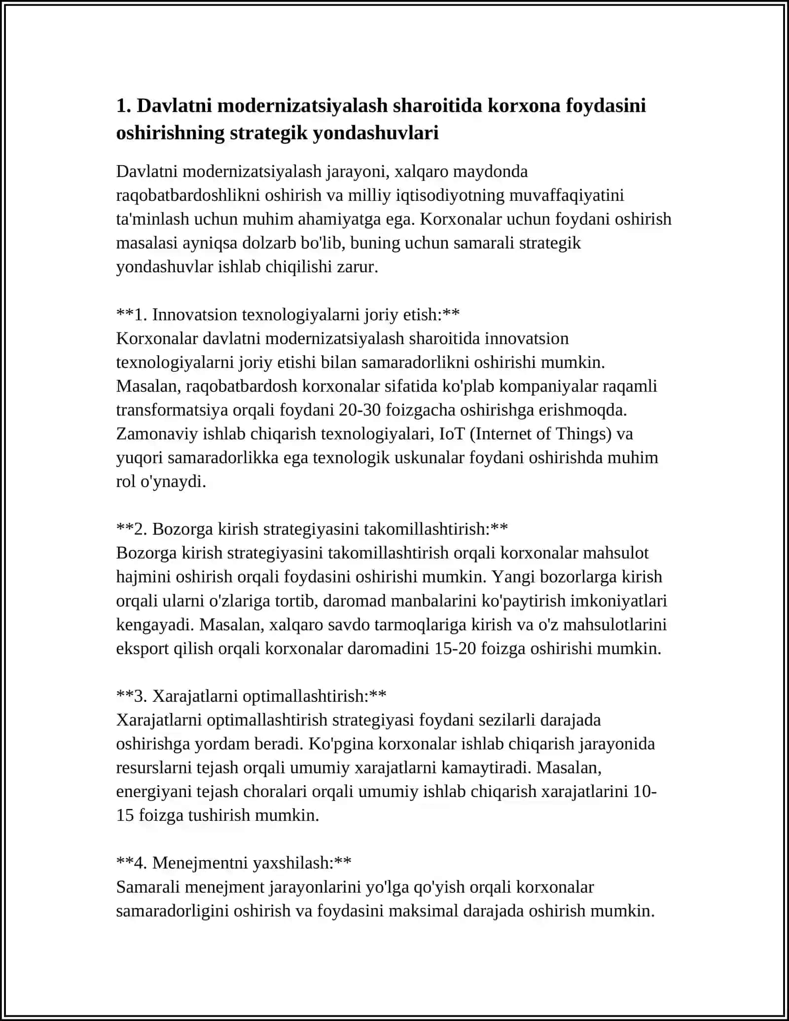 MAMLAKATNI MODERNIZATSIYALASH SHAROITIDA KORXONA FOYDASI VA UNI MAKSIMALLASHTIRISH YO'LLARI 3