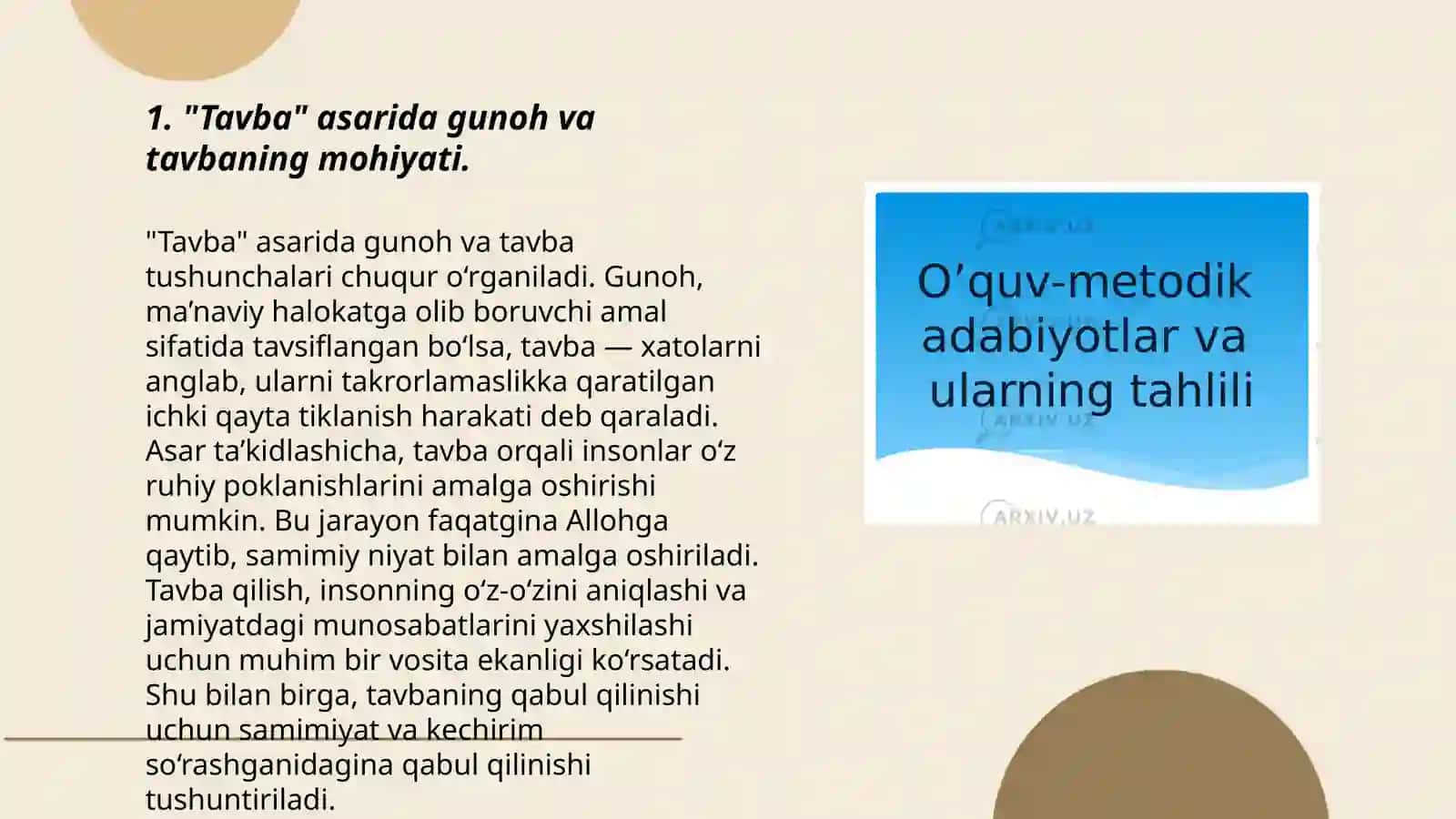 G’azzoliyning “Tavba” asarini tahlil etish va talabalaming o’z faoliyatida mavjud ofatlami aniqlash 3