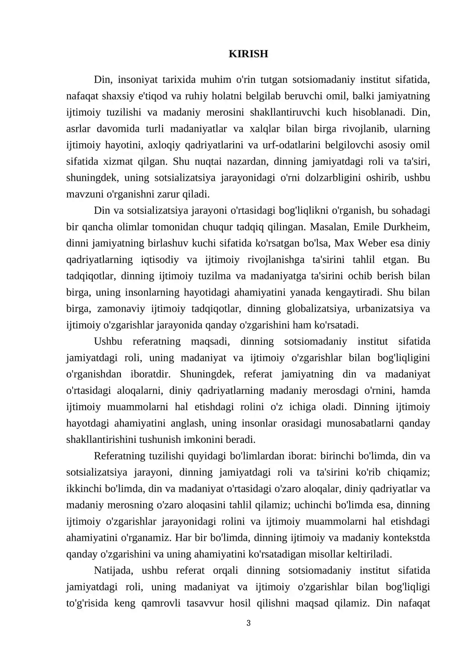 DIN SOTSIOMADANİY INSITUT SIFATIDA. REFERAT 3