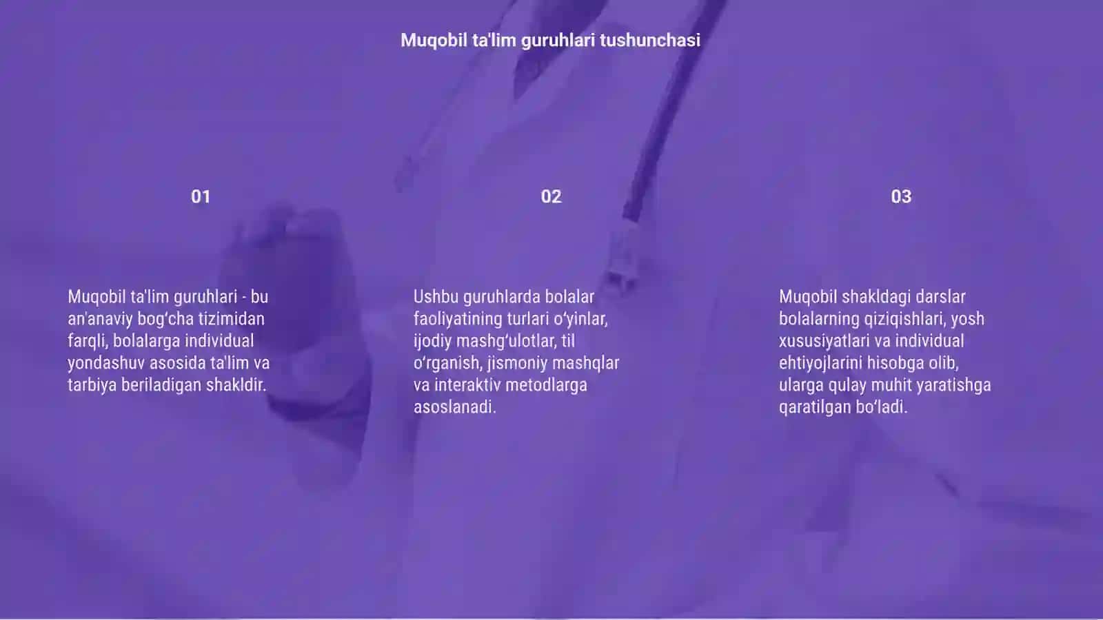 Maktabgacha ta'lim va tarbiyaning muqobil shakllari guruhlarida amalga oshiriladigan bolalar faoliyati turlari 3