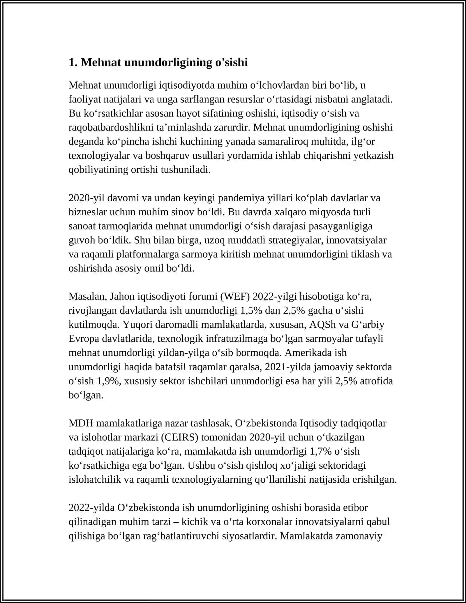 MEHNAT UNUMDORLIGI IQTISODIY O'SISH 3