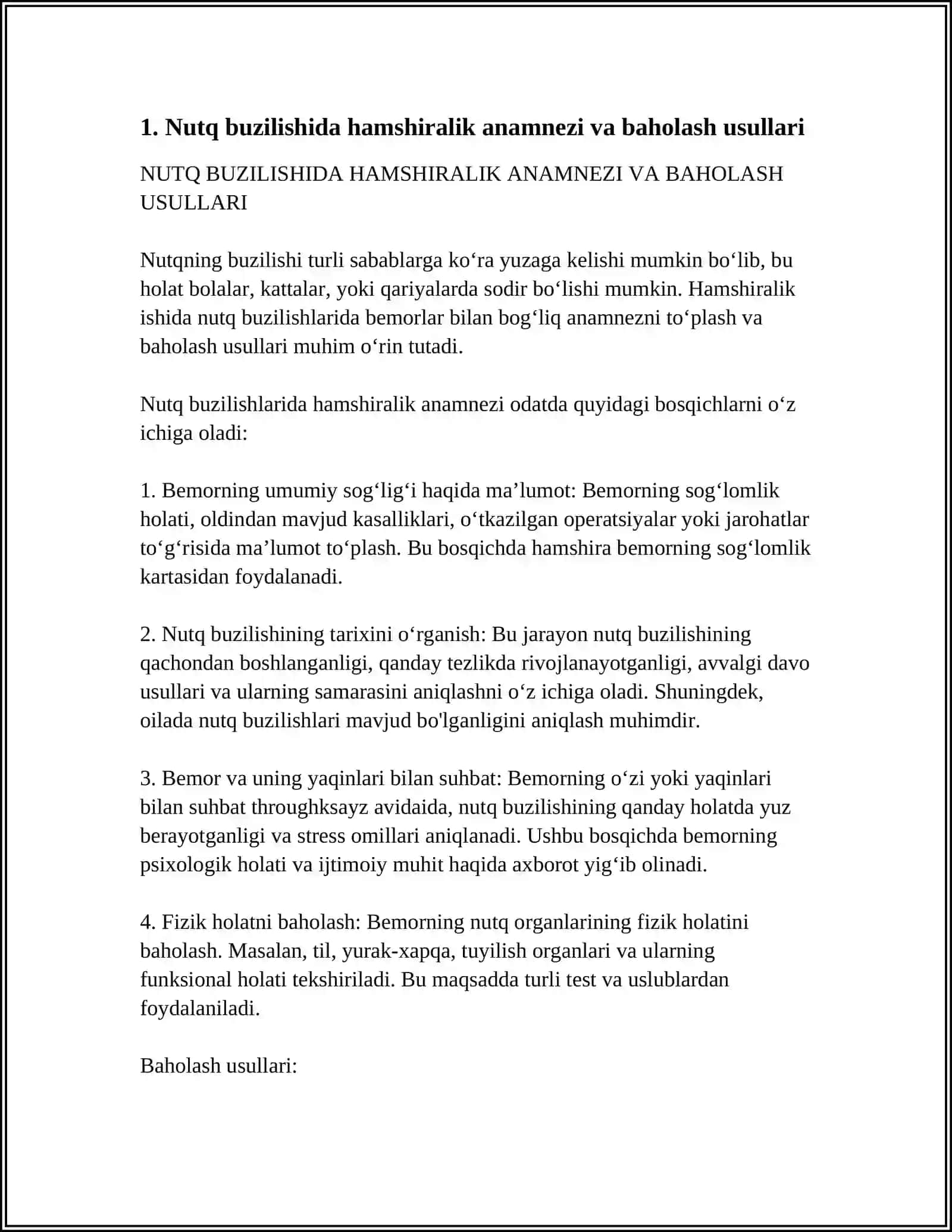Nutq Buzilishida Hamshiralik Anamnezi va Baholash Usullari 3