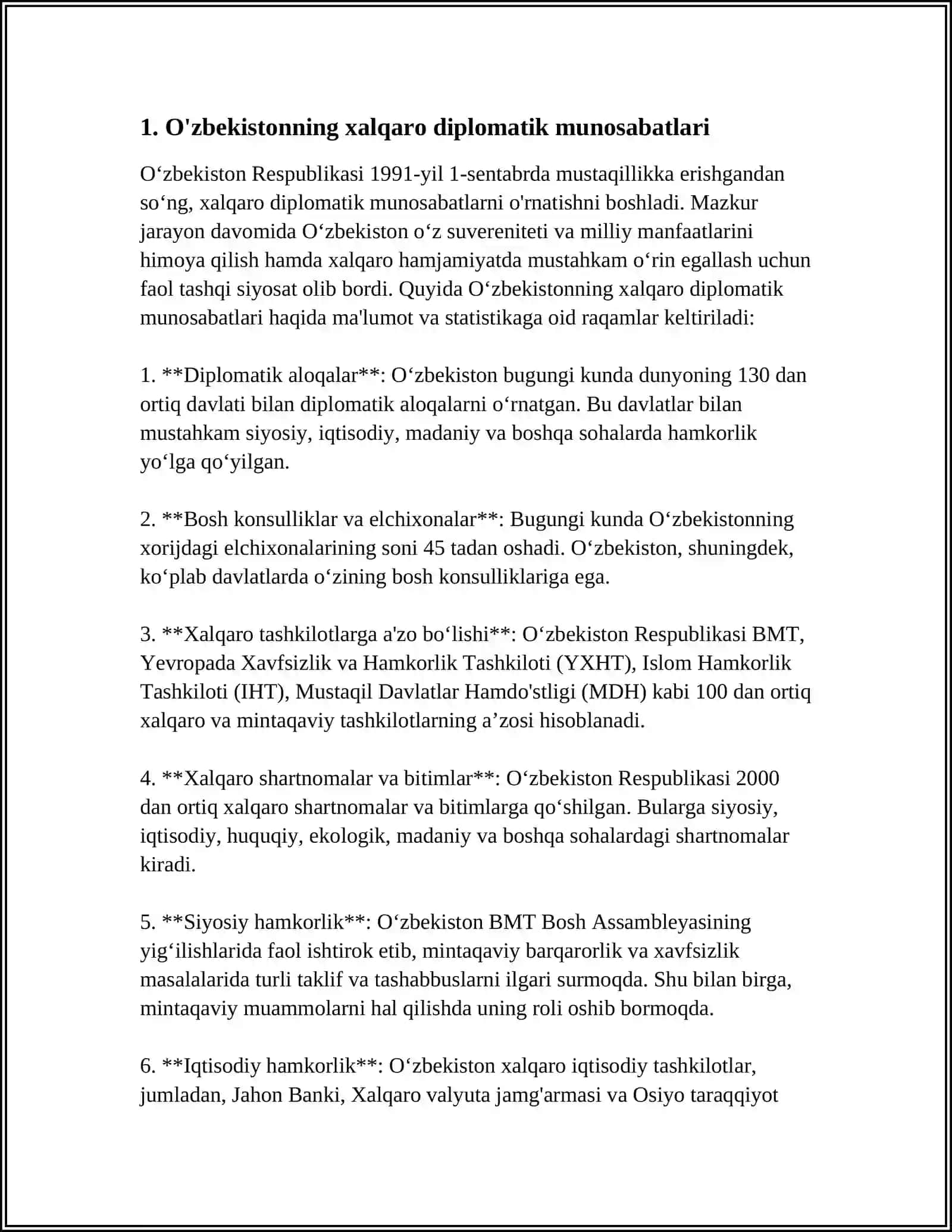 O‘zbekistonning xalqaro diplomatik munosabatlari 3