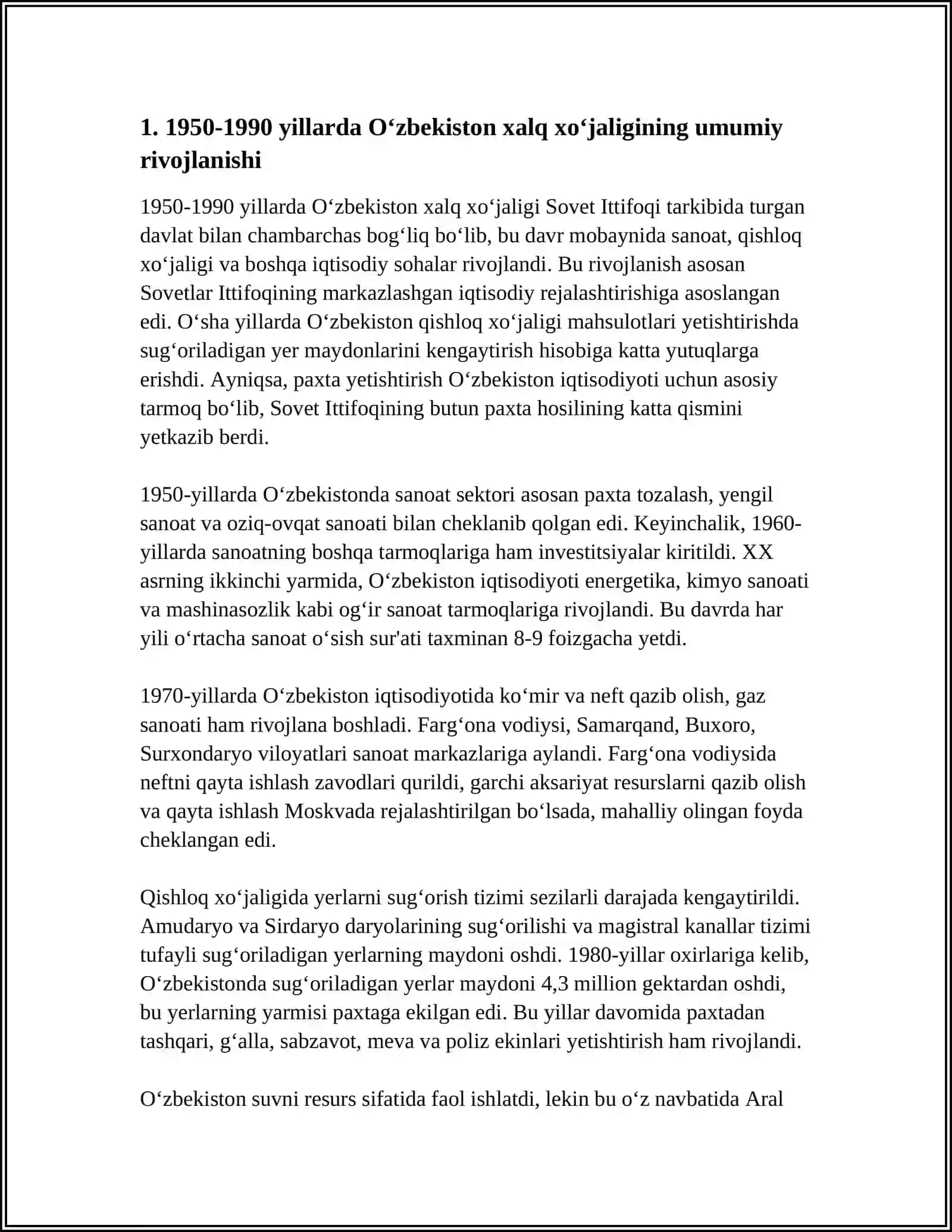 Oʻzbekiston Halq Hojaligini Urushdan Keyingi 1950-1990illarda Rivojlanishi 3
