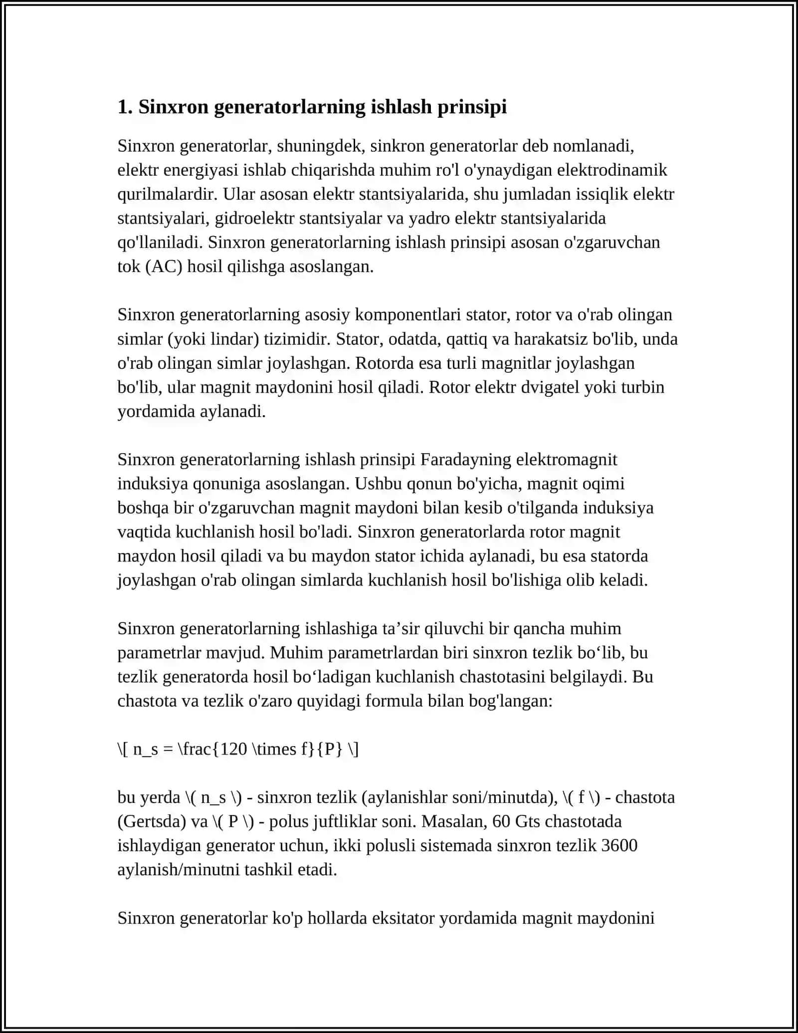 SINXRON GENERATOR ALMASHLASH SXEMALARI VA UNING BÒYLAMA OQI BÒYICHA TURGAN ÒTKINCHI VA ÒTA ÒTKINCHI QARSHILIKLARINING FIZIK MANOSI 3