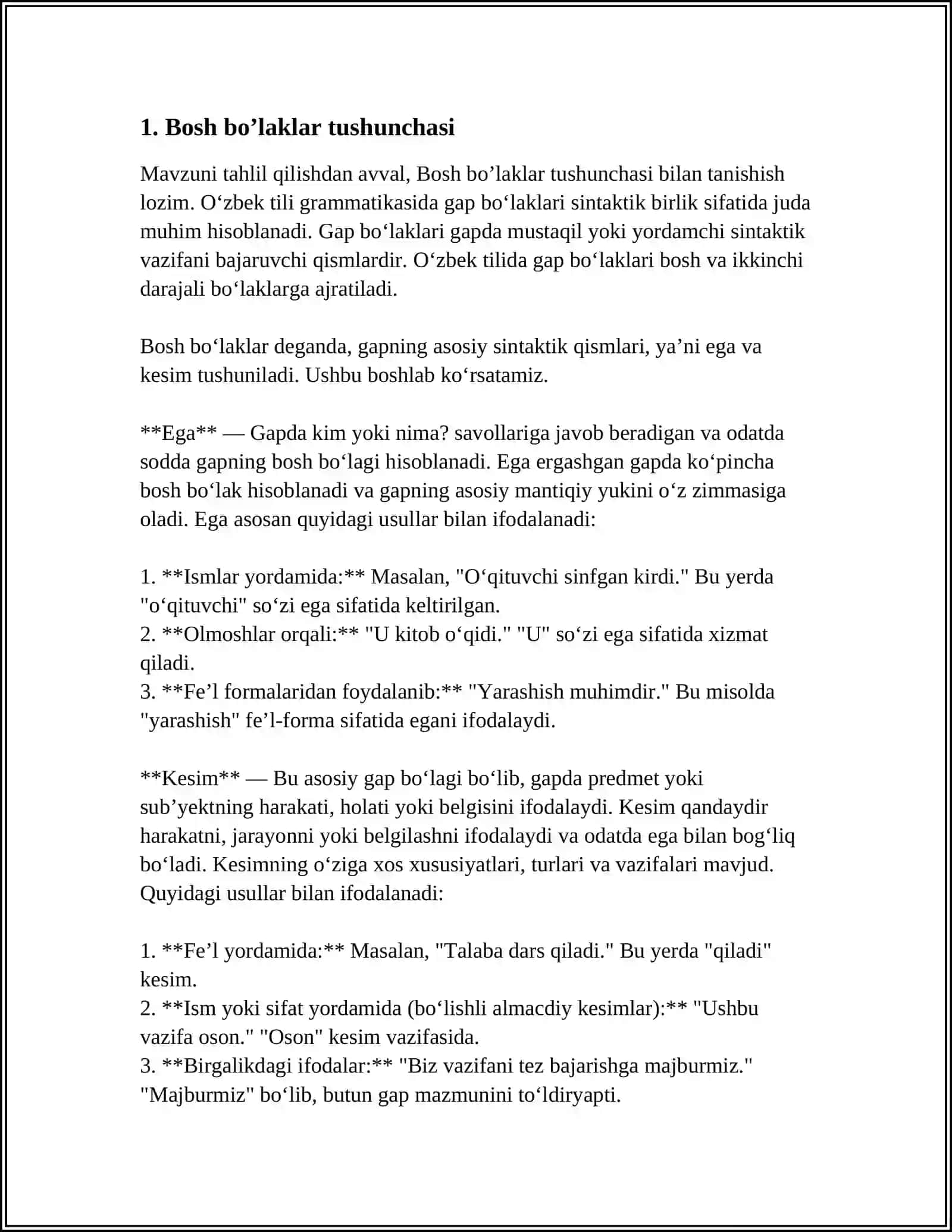 GAP. GAP BO’LAKLARI. BOSH BO’LAKLAR VA IKKINCHI DARAJALI BO’LAKLAR 3