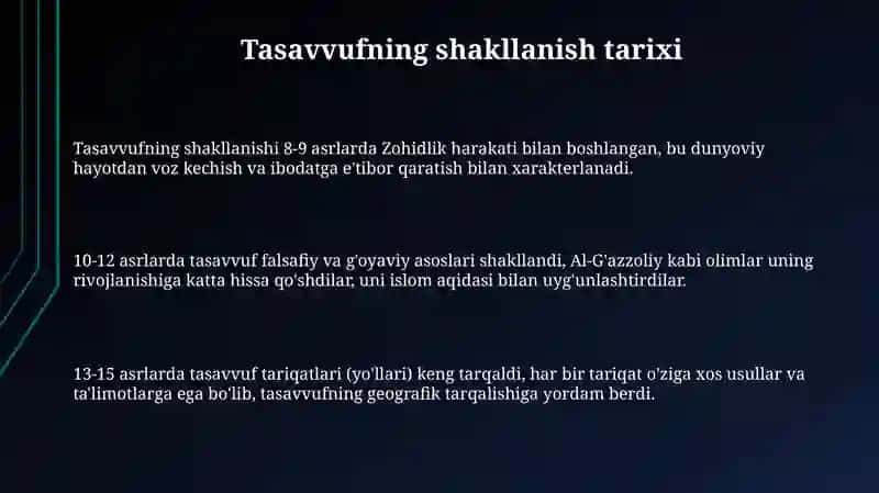 Tasavvuf taʼlimotining shakllanish tarixi, mohiyati va asosiy gʻoyalari 3