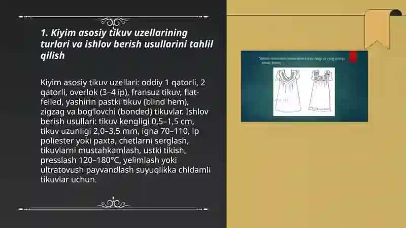 Kiyim asosiy uzellariga ishlov berish usullarini tahlil qilish va takomillashtirish 3
