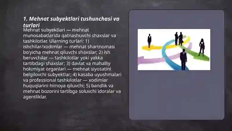 Mehnat subyektlari,ularning vazifalari xarakteristikalari 3