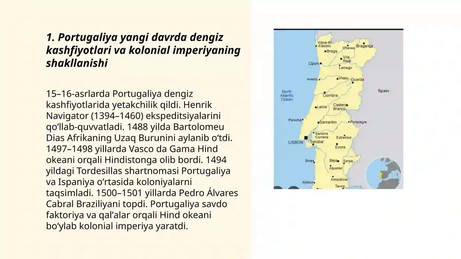 Partugaluya yangi davirda tarixiy taraqiyotning asosiy vaqyalari va jarayinlarii 3