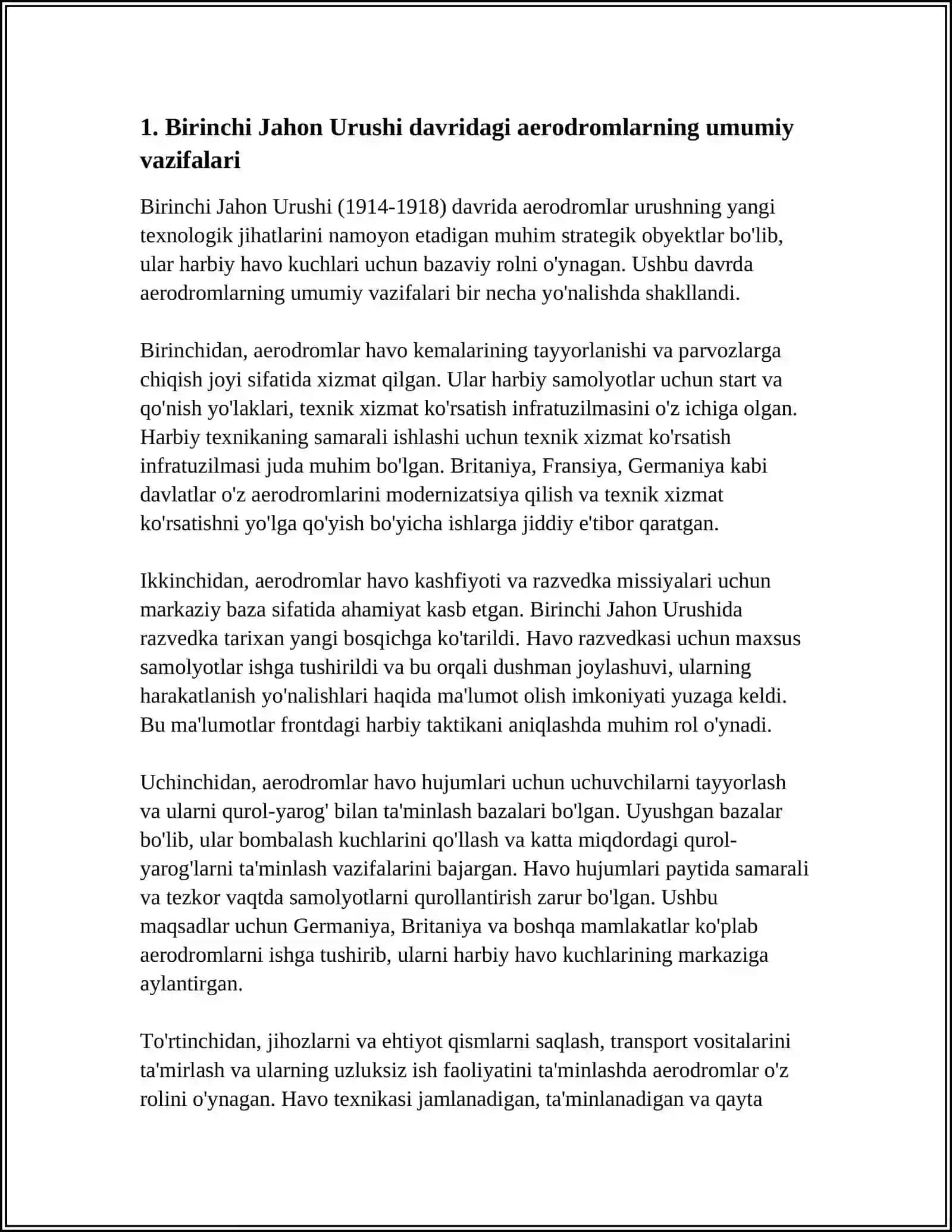 BIRINCHI JAHON URUSHI DAVRIDA AERODROMLARNING TASHKILIY TUZILISHI 3