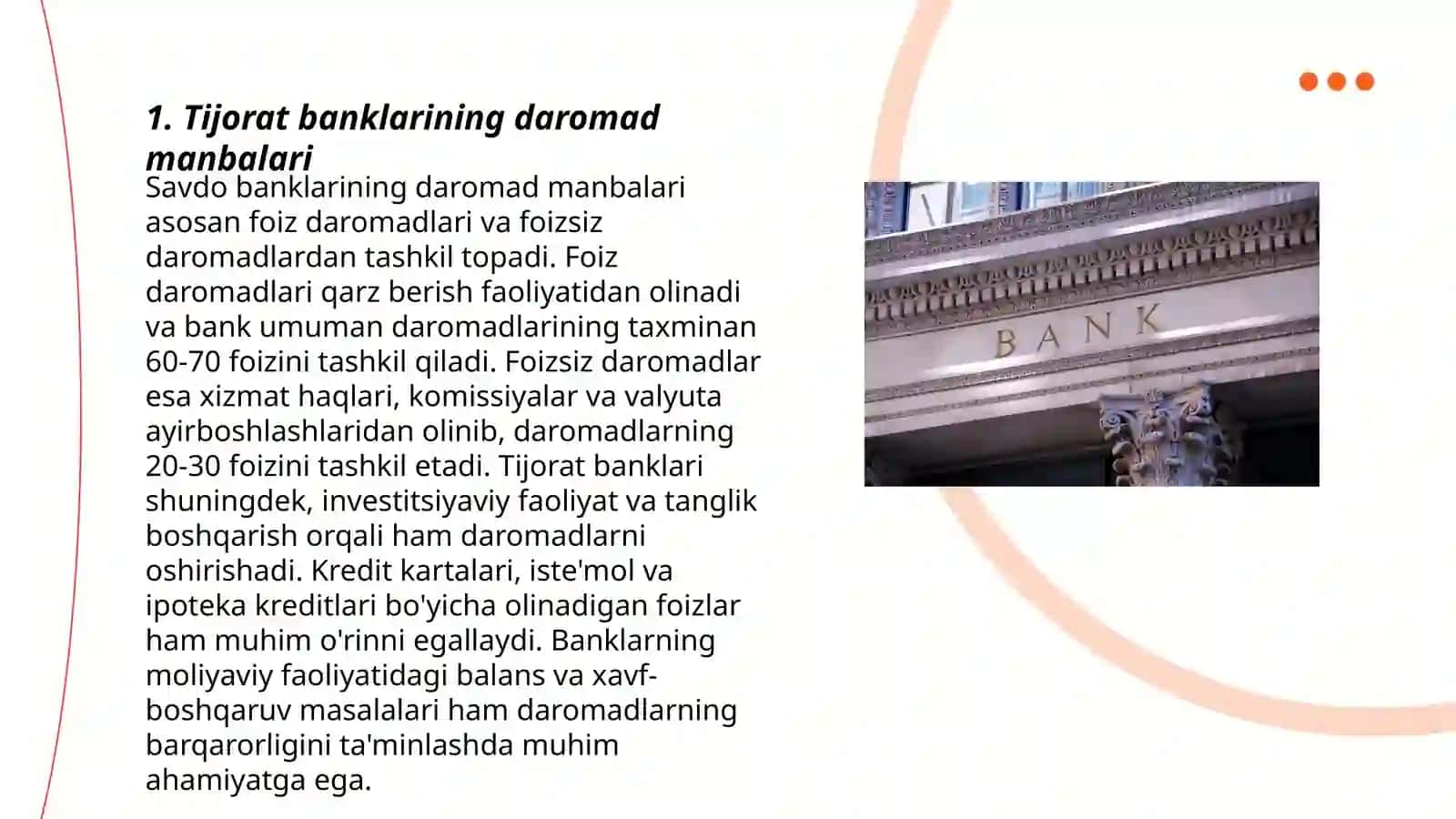 Tijorat banklarining daromadlari, xarajatlari va foydasi 3