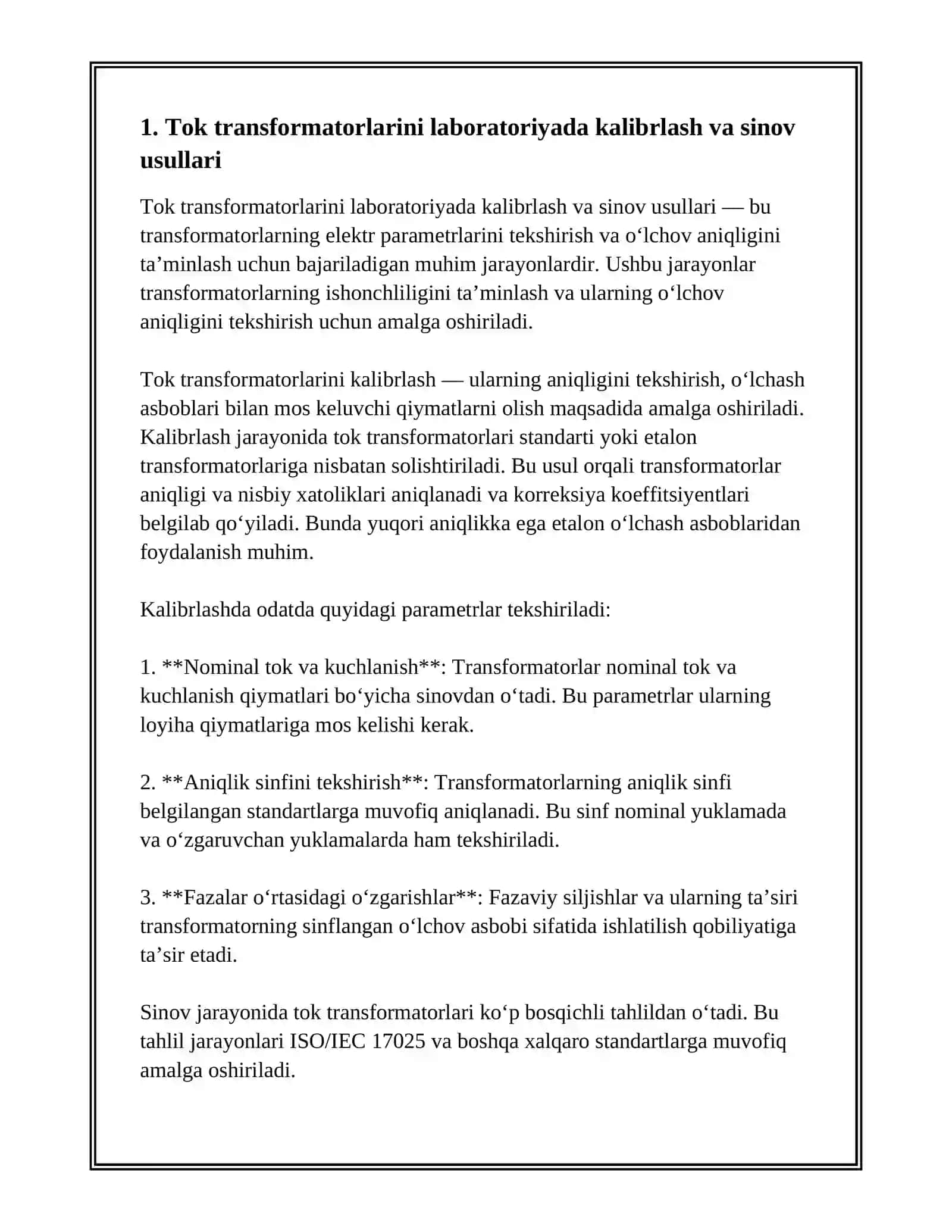 TOK VA KUCHLANISH TRANSFORMATORLARINI TEKSHIRISH 3