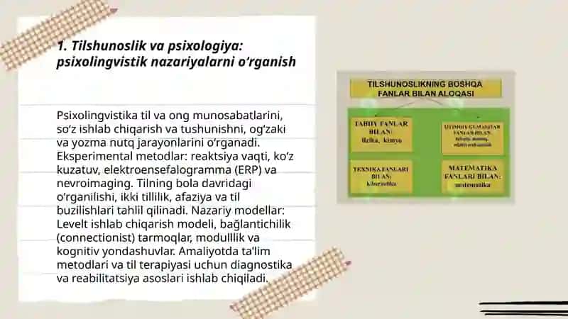 Tilshunoslikning boshqa fanlar bilan aloqalari yuzasidan nazariyalarni oʻrganish 3