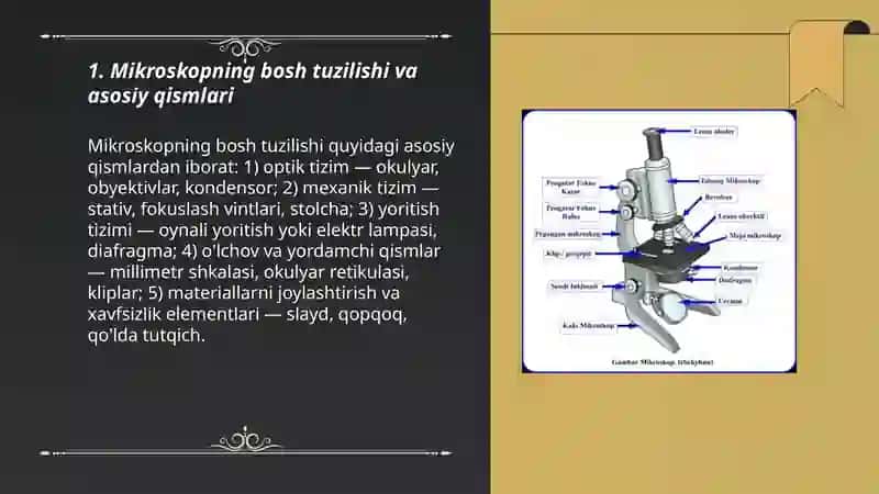 Mikraskop xillari u bilan ishlash va foydalanish texnikasi bilan tanishish 3