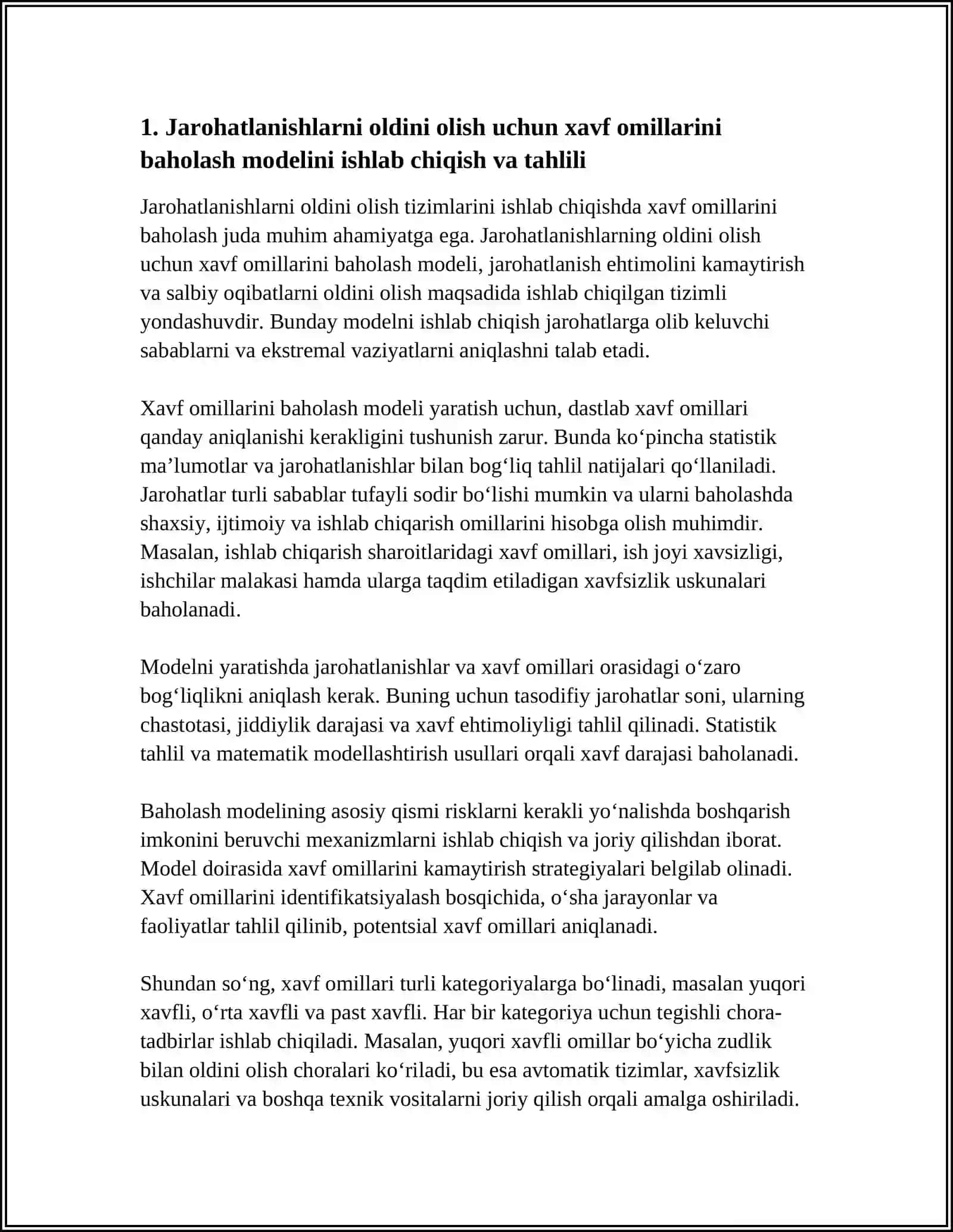 Jarohatlanishlarni oldini oladigan xavf omillarini baholash modeli 3