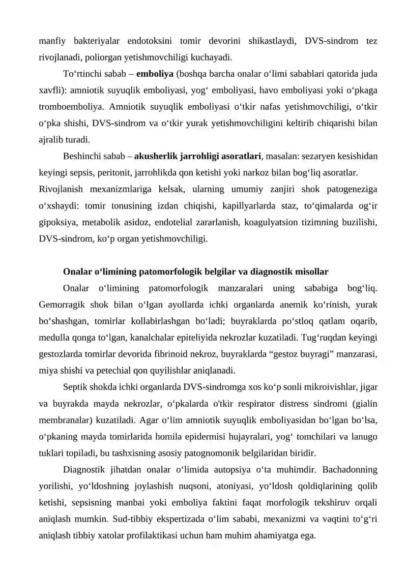 Onalar o‘limi – sabablari, rivojlanish mexanizmlari, patomorfologiyasi va diagnostikasi 3