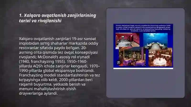 Ovqatlanish korxonalarining xalqaro zanjirlari va ularni tashkil etilishi by Qosim Qamarov 3