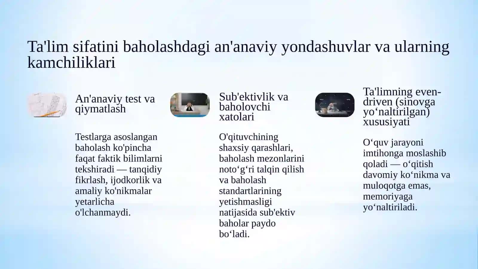 Ta'lim-tarbiya jarayonida pedagogik kvalimetriya metodlaridan foydalanish muammolari 3