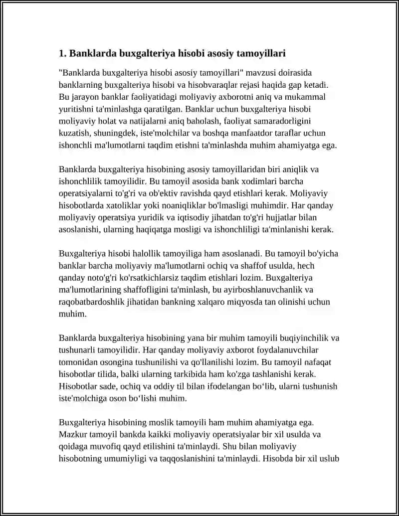BANKLARDA BUXGALTERIYA HISOBI. HISOB VARAQALAR REJASI 3