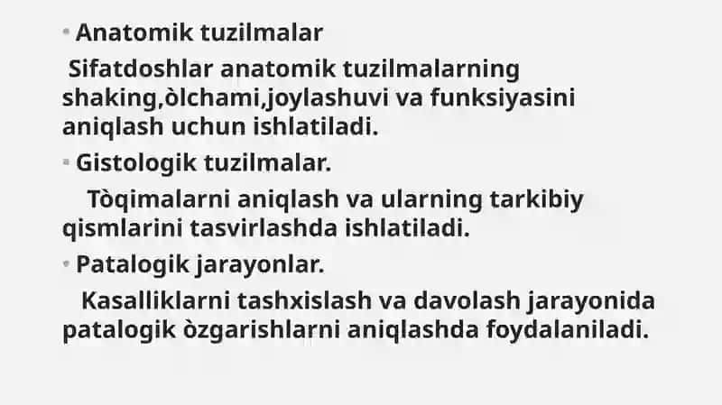 Anatomik va gistologik nomenklaturalarida qòllaniladigan hozirgi zamon sifatdoshining aniqlik nisbati 3