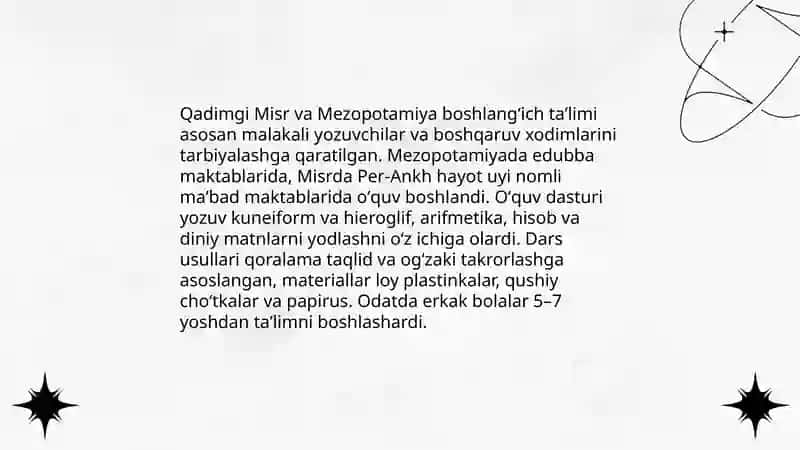Qadimgi Sharqda (Misr, Mezopotamiya) boshlangʻich taʼlim tizimi 3