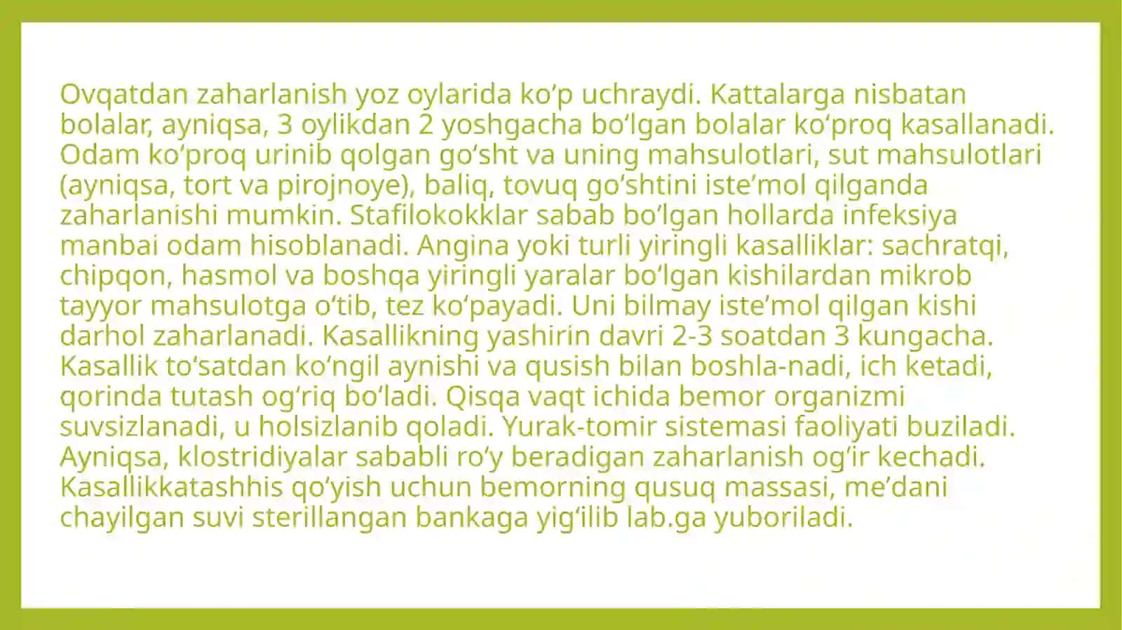 Ovqatdan zaxarlanish taksikent infeksiyalari 3