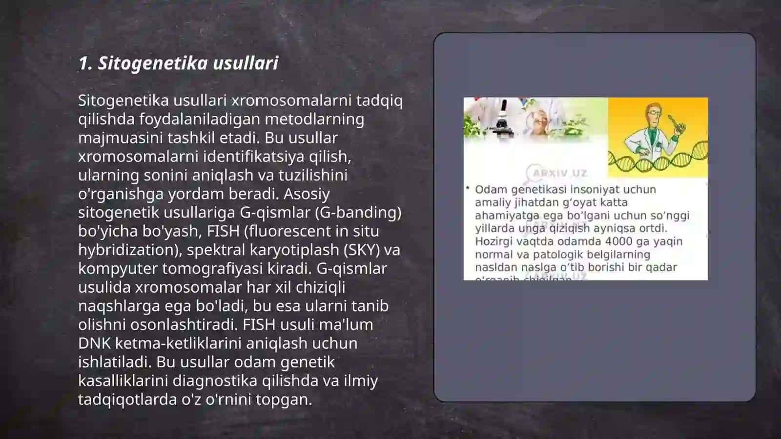Inson genetikasini órganish usullari annotatsiya sitogenetik va boshqalar 3