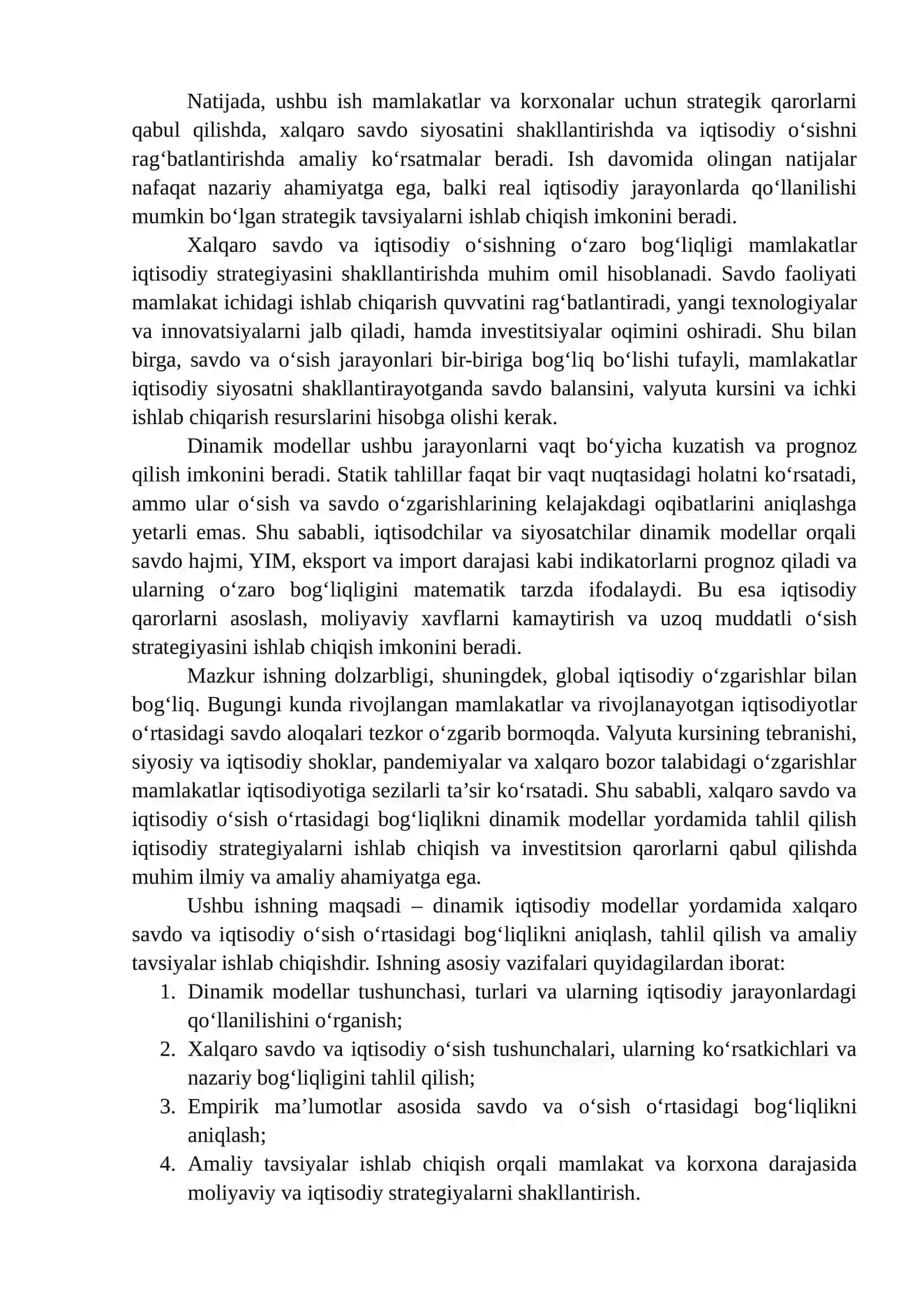 Dinamik modellarida xalqaro savdo va o’sishning bog’liqligi 3