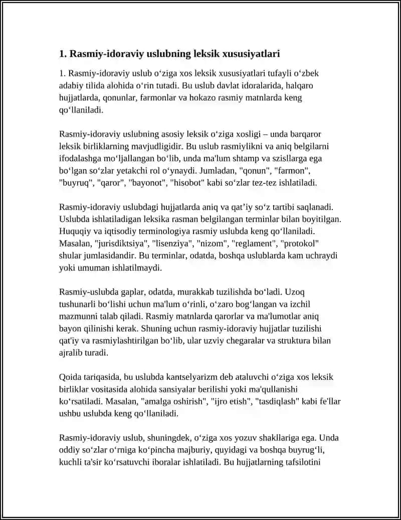 Oʻzbek Tilining Rasmiy-Idoraviy Uslubning Oʻziga Xosliklari 3