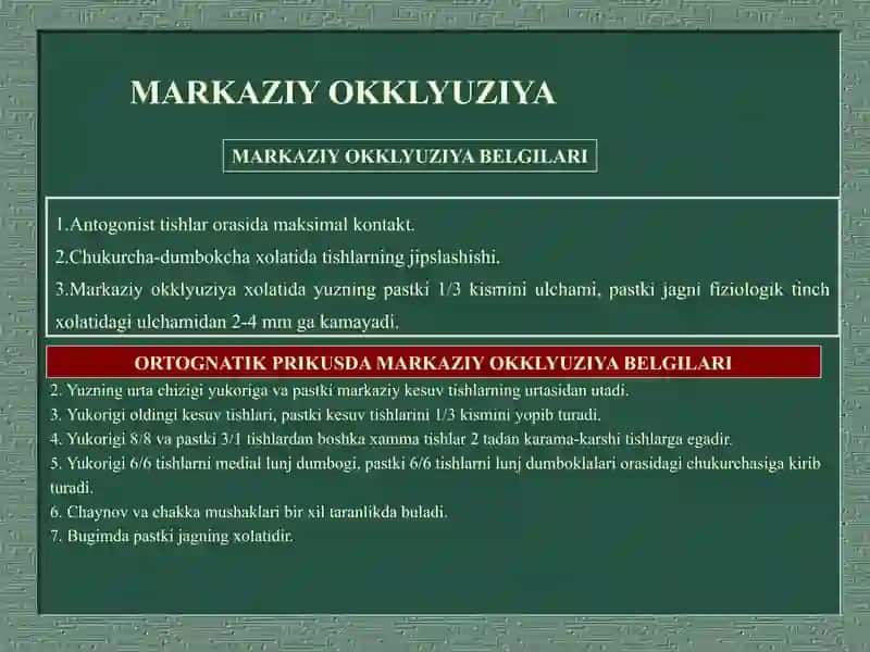Ortopedik stomatologiya bo‘limida Artikulatsiya va oklyuziya, ularning turlari 3
