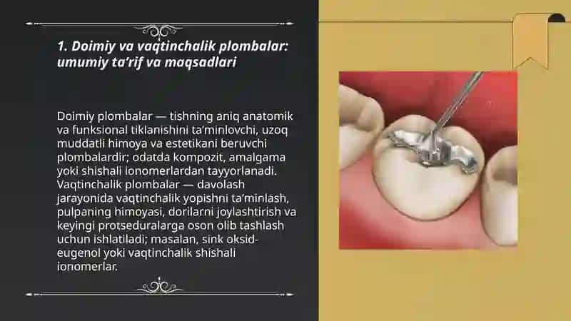 Doimiy va vaqtinchalik plombalash materiallari o'rtasidagi taqqosiash tavsifi 3